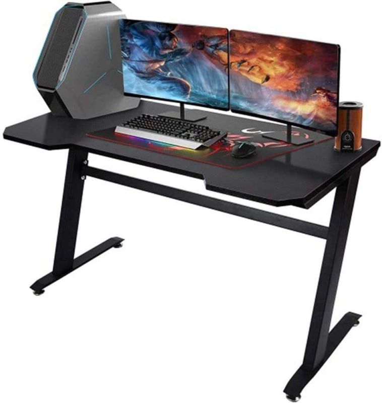 Gaming Desk 47.2" W x 23.6" D Home Office Computer PC Desk Gaming Table Curve Design for Men Boyfriend Female Gift, Black Gamer Workstation, with 2 Cable Management Holes XH