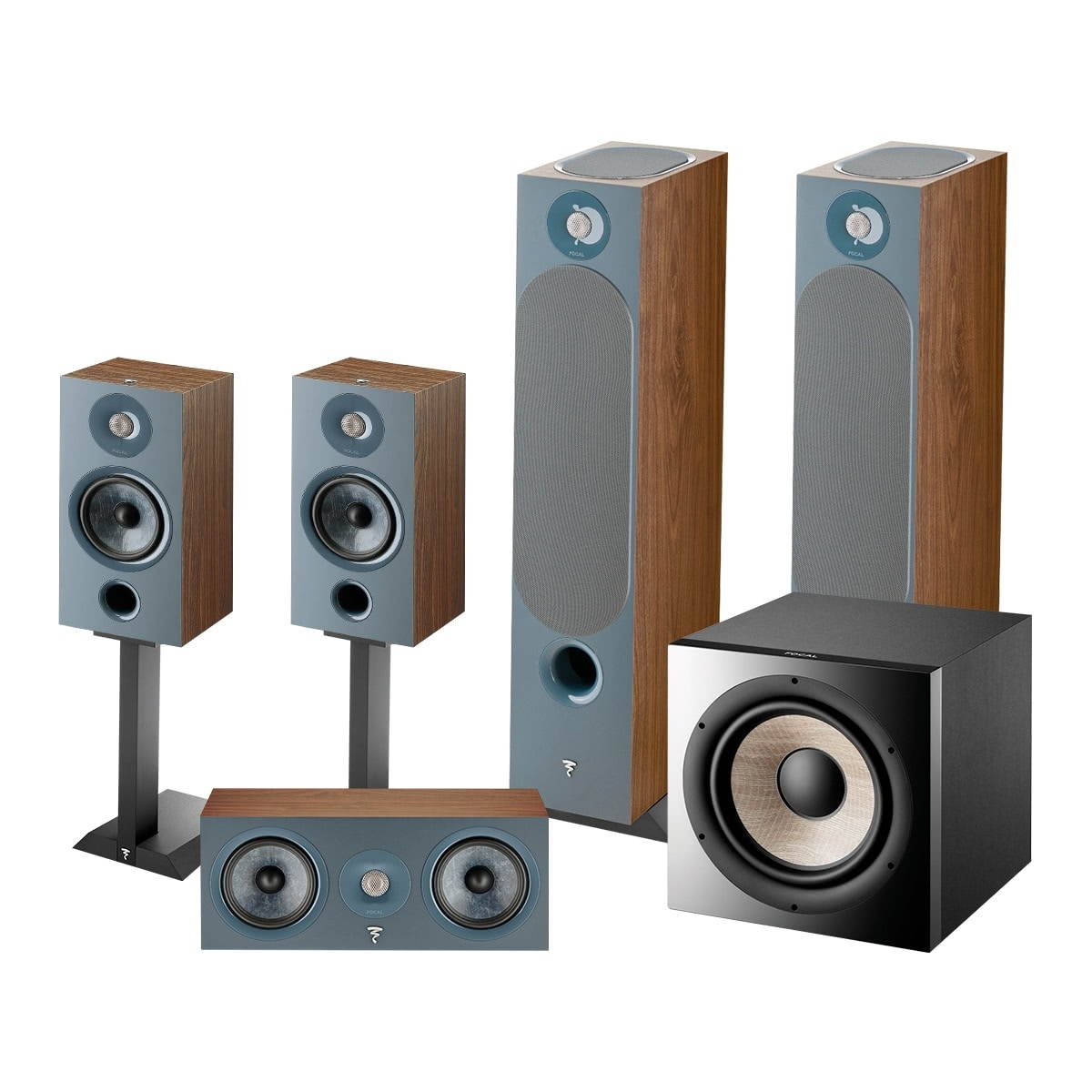Focal Chora 5.1.2 Surround Sound Speaker Package with Built-In Dolby Atmos Modules (Dark Wood)
