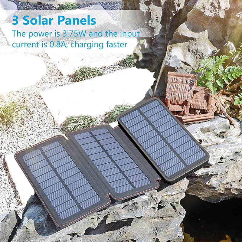 Solar Charger 24000mAh Solar Power Bank with 3 Solar Panels Portable Phone Chargers for Smart Phones Tablets and More