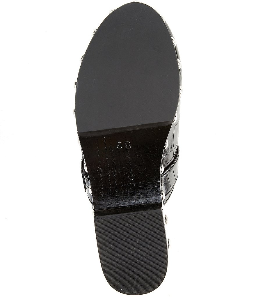 Schutz Smooshy Croco Print Leather Nailhead Buckled Strap Platform Mule Clogs