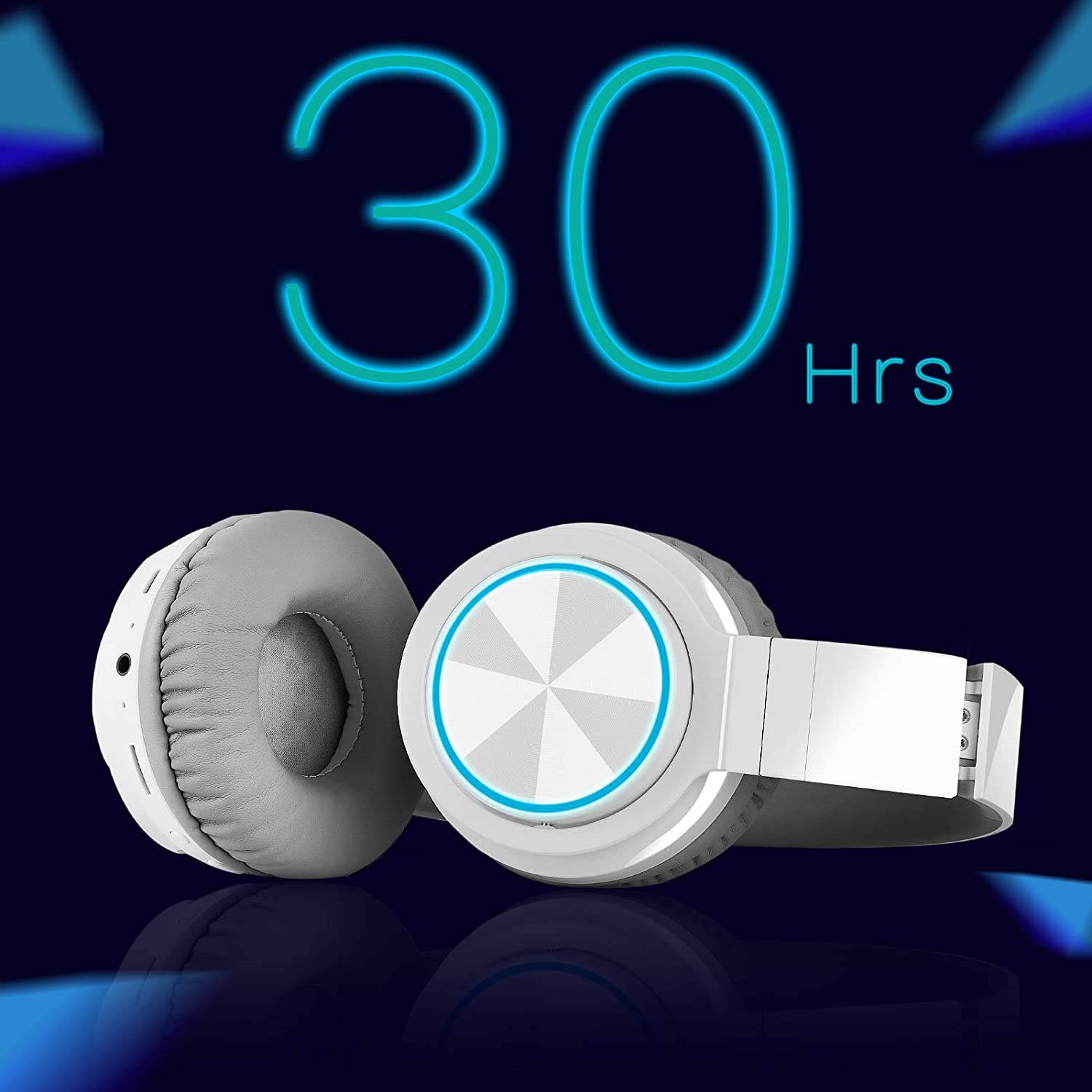 LUUSAMA Active Noise Cancelling Headphones Bluetooth Wireless Headphones Over Ear,  30 Hours Playtime for Travel/Work, White