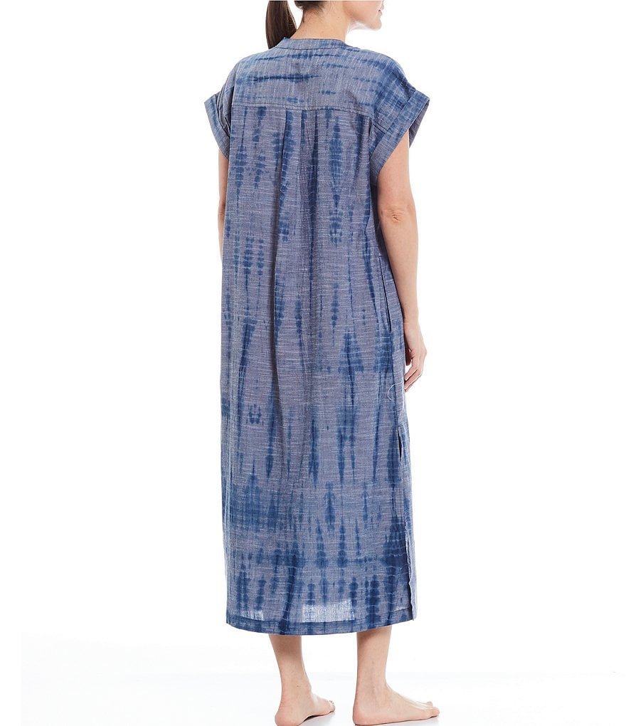 Kate Landry Tie-Dye Woven Short Sleeve Long Caftan