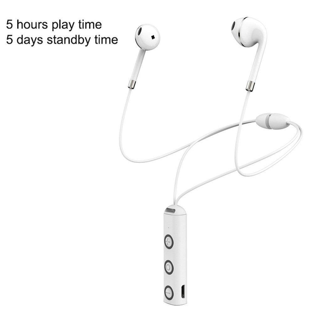 EIGIIS Bluetooth Headphones Magnetic Sports Headsets Built in Mic Noise Cancelling for Sports (White)