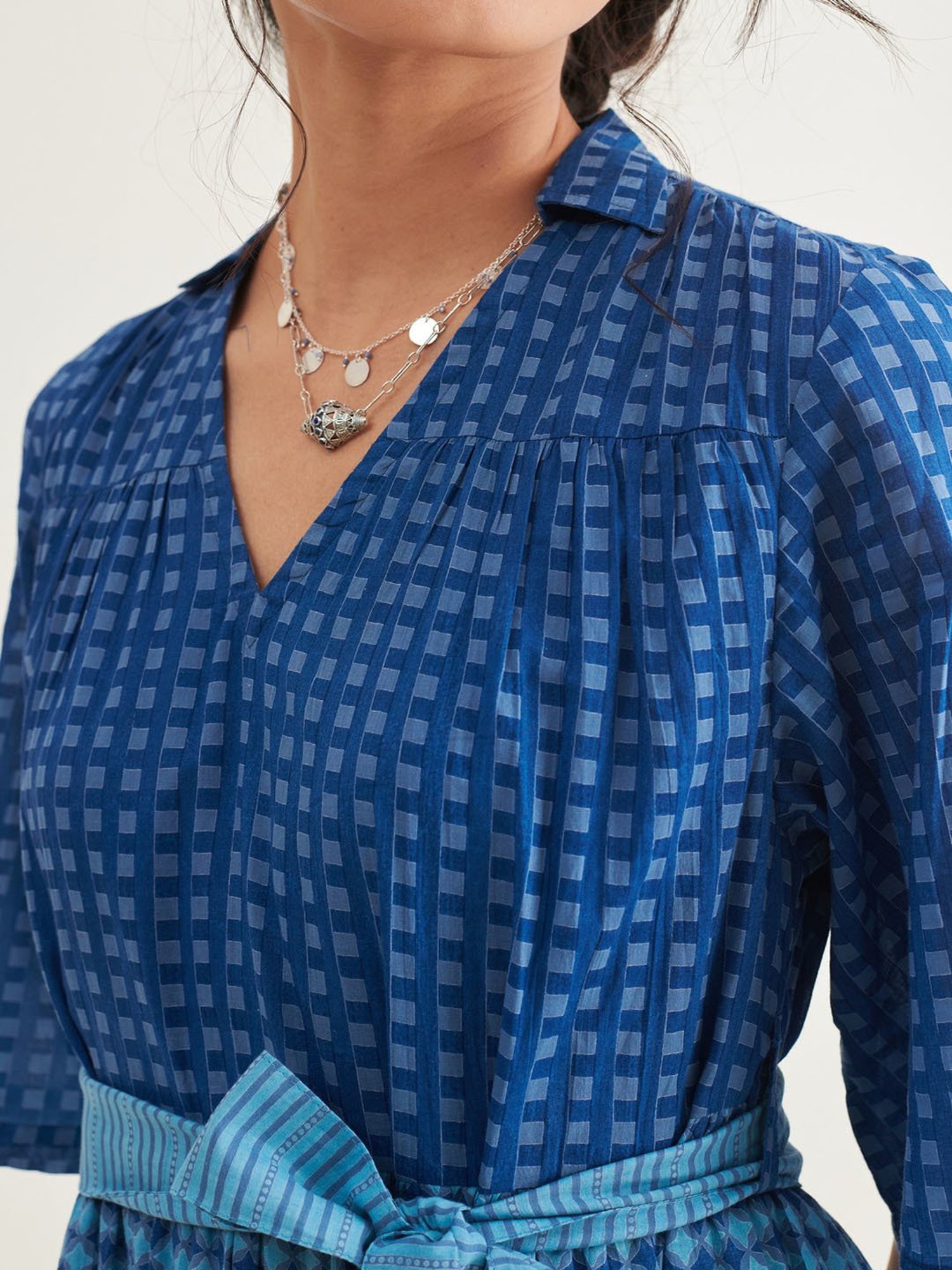 Prakriti Jaipur Indigo Checks Long Dress