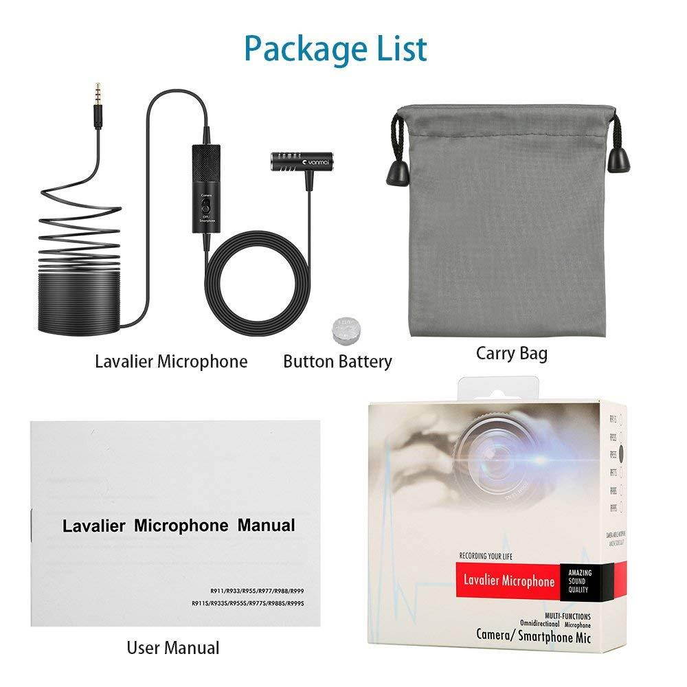 Docooler Professional Lavalier Microphone Clip-on Lapel Mic Omni-directional Condenser Microphone Audio Recorders Youtube Interview Podcast Studio Video Recording for Smartphones Camcorders Cameras PC