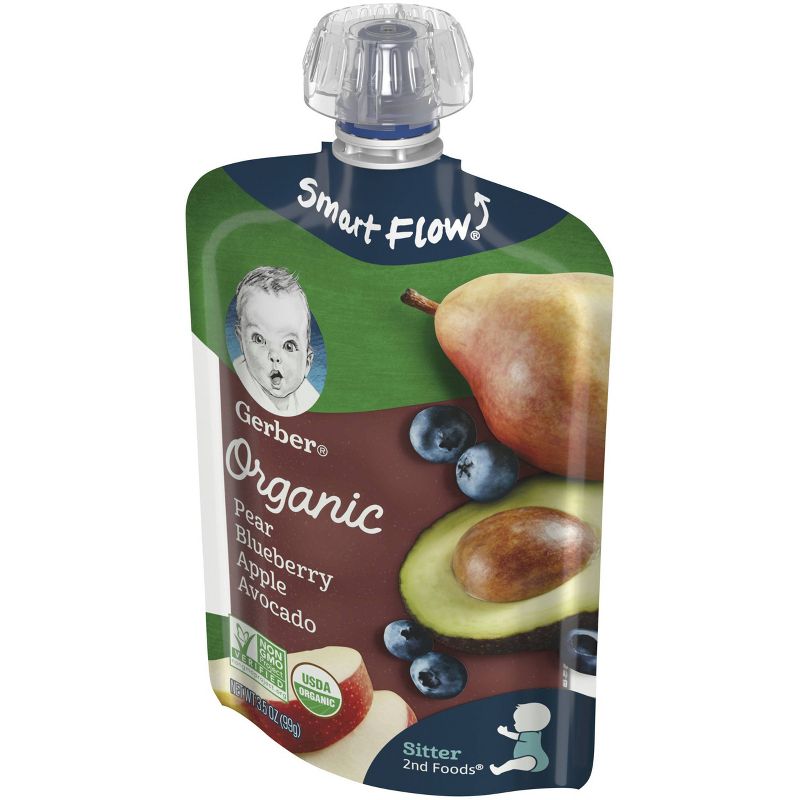 Gerber Sitter 2nd Foods Organic Pear Blueberry Apple Avocado Baby Food Pouch - 3.5oz