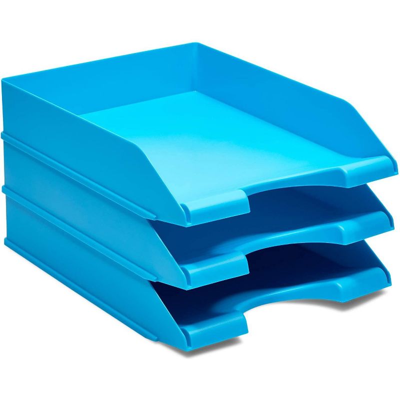 Stockroom Plus 4-Pack Blue Stackable Documents Paper Trays, Office Desk Organizers (10 x 13.5 x 2.5 in)