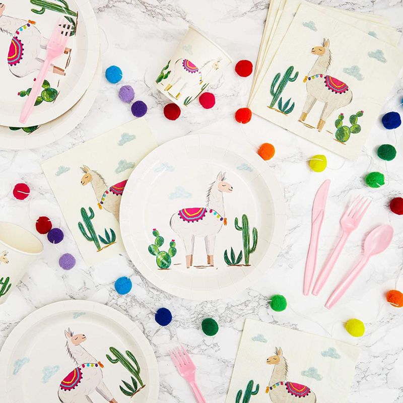 Blue Panda 144 Pieces Llama Party Bundle, Includes Plates, Napkins, Cups, and Cutlery (24 Guests)