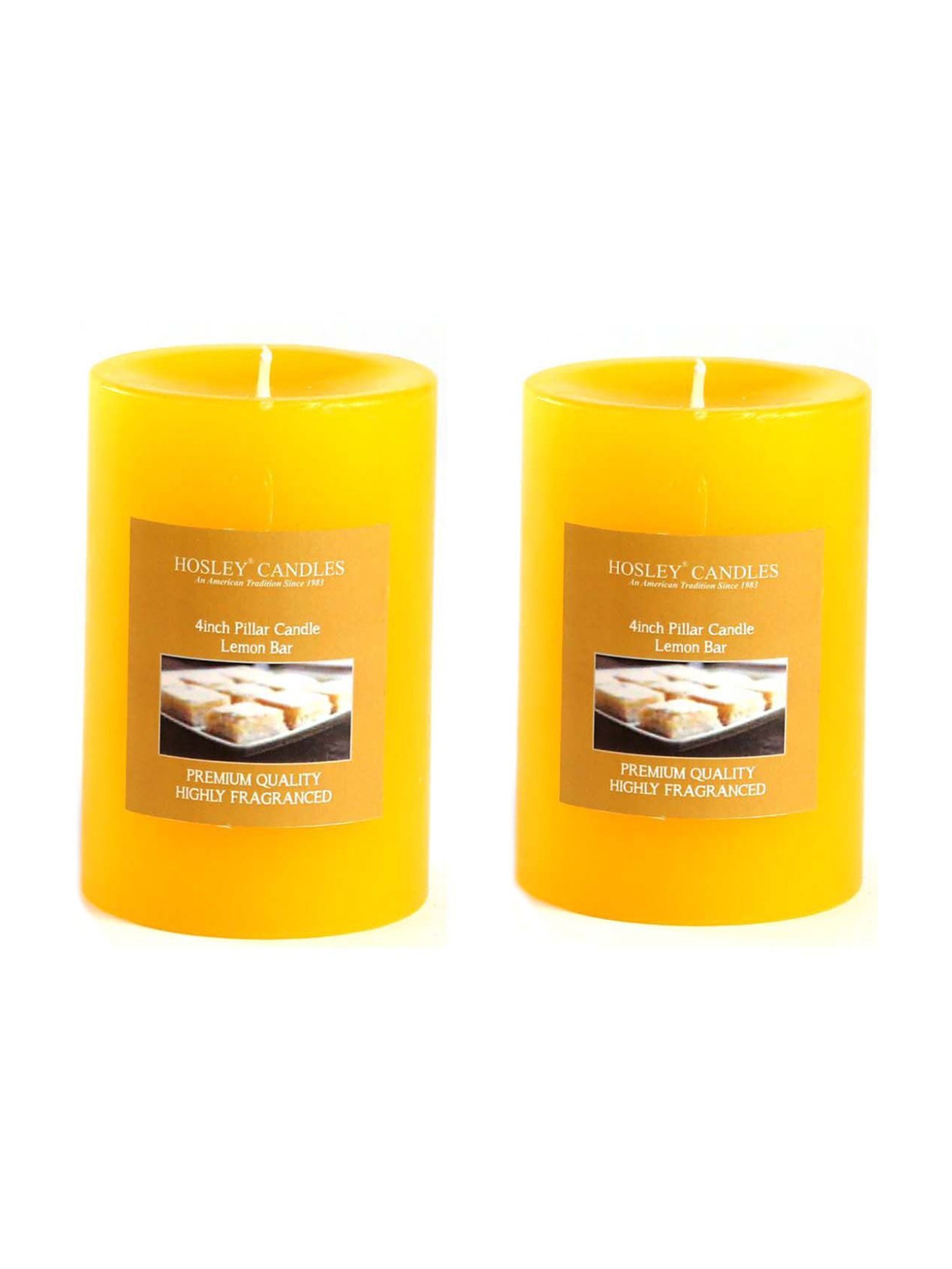 HOSLEY Yellow Wax Pillar Candle - Set of 2