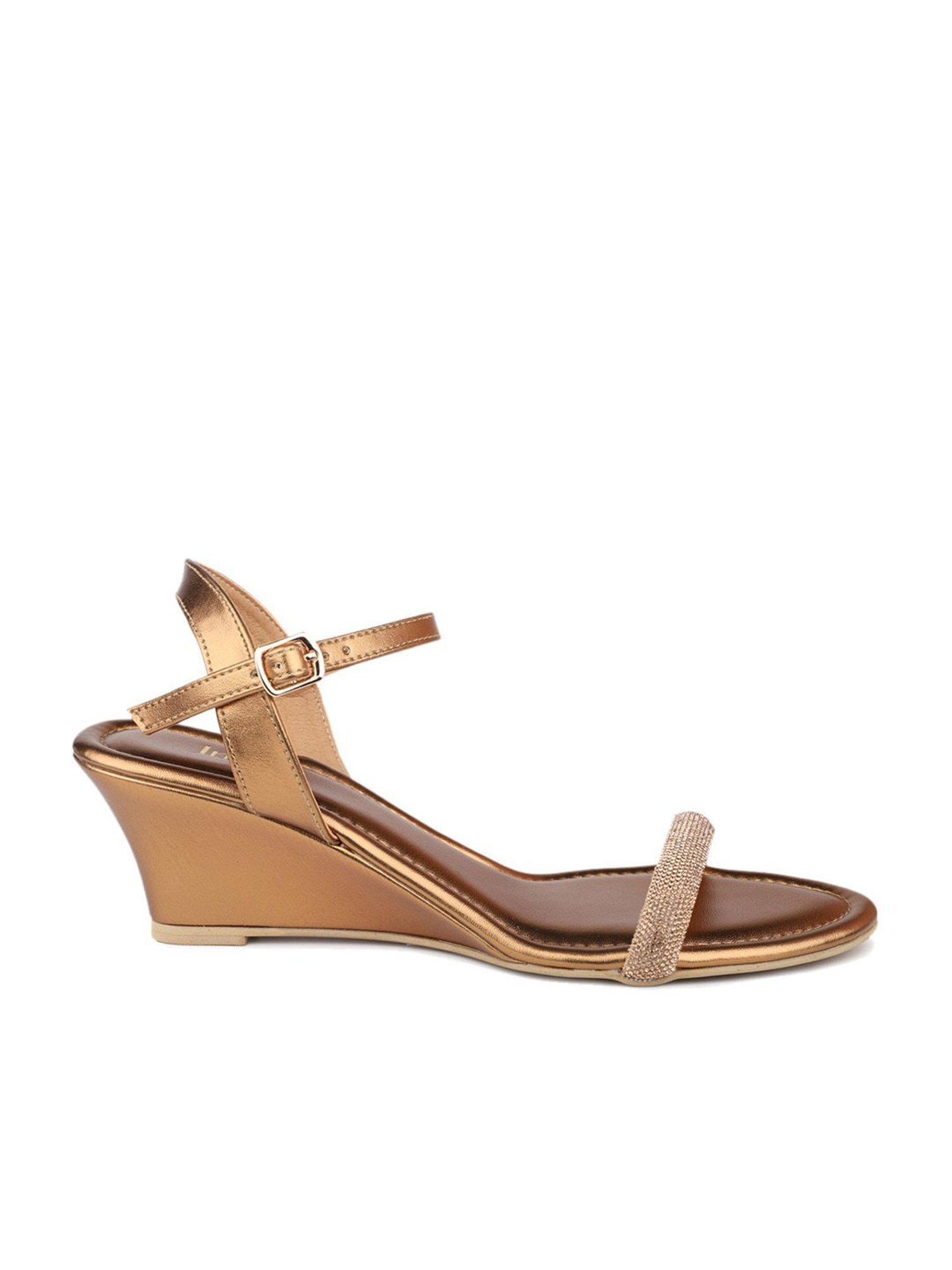 Inc.5 Women's Antique Gold Ankle Strap Wedges