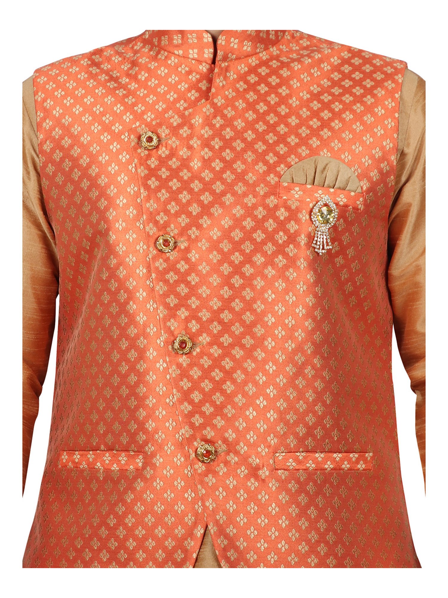 SG RAJASAHAB Orange Printed Kurta & Pant Set With Jacket