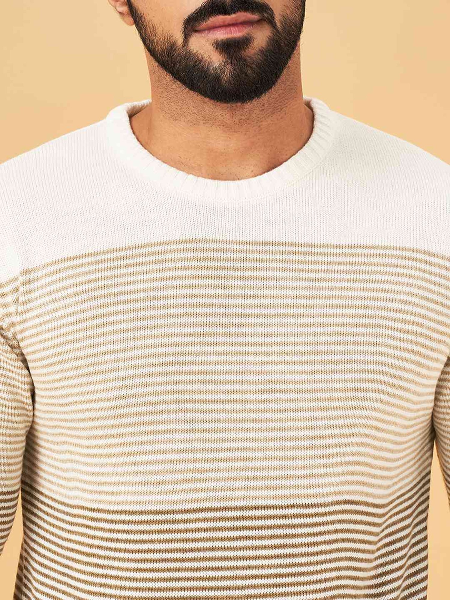 YU by Pantaloons Brown Regular Fit Striped Sweater