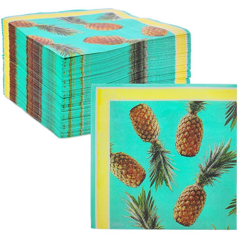 Sparkle and Bash 150 Pack Pineapple Fruit Disposable Paper Napkins 6.5" for Summer Party Decorations