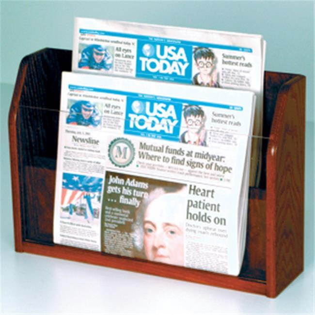 Wooden Mallet Countertop 2 Pocket Newspaper Holder Display Stand Mahogany
