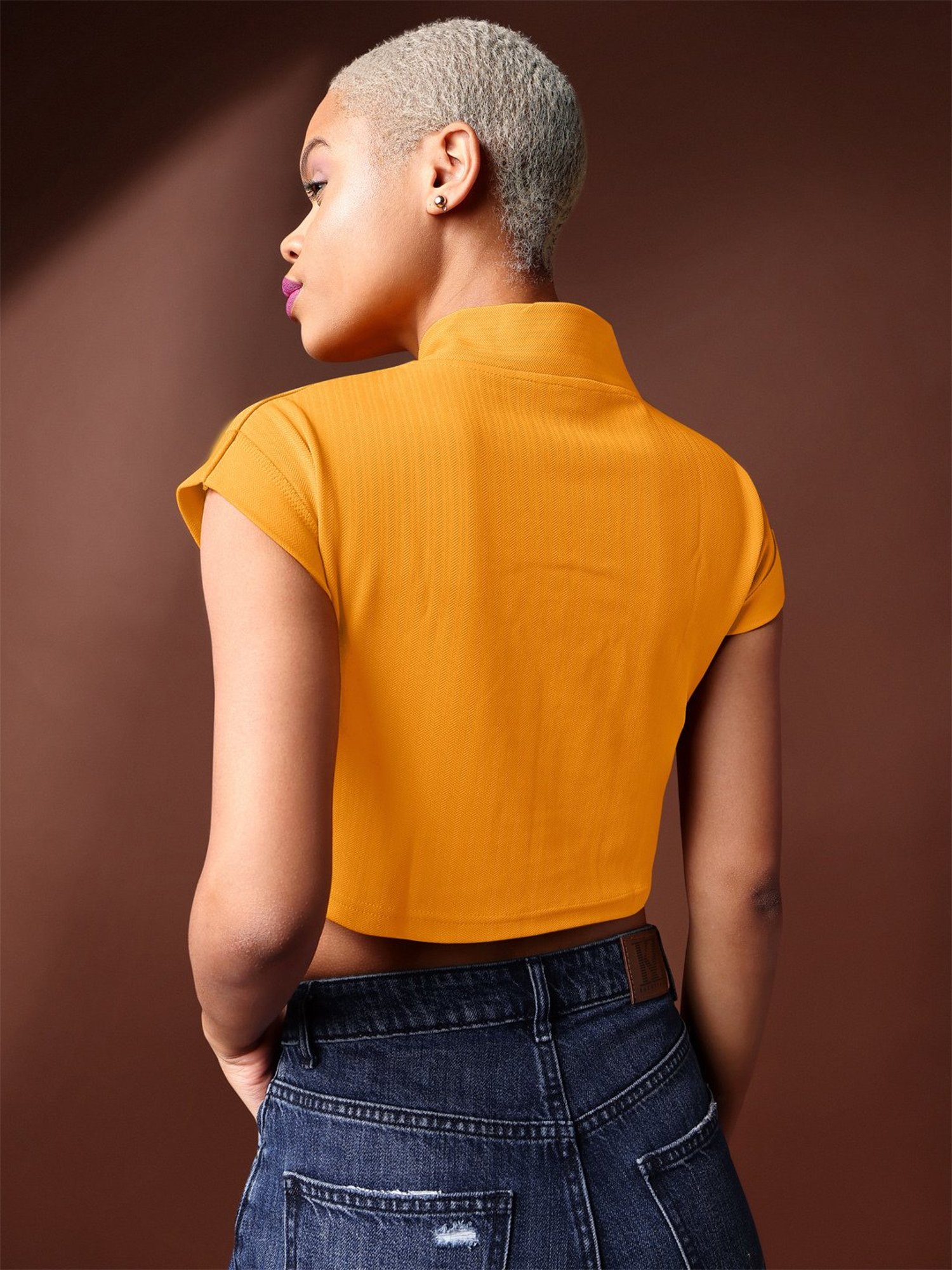PURVAJA Yellow Regular Fit Crop Top