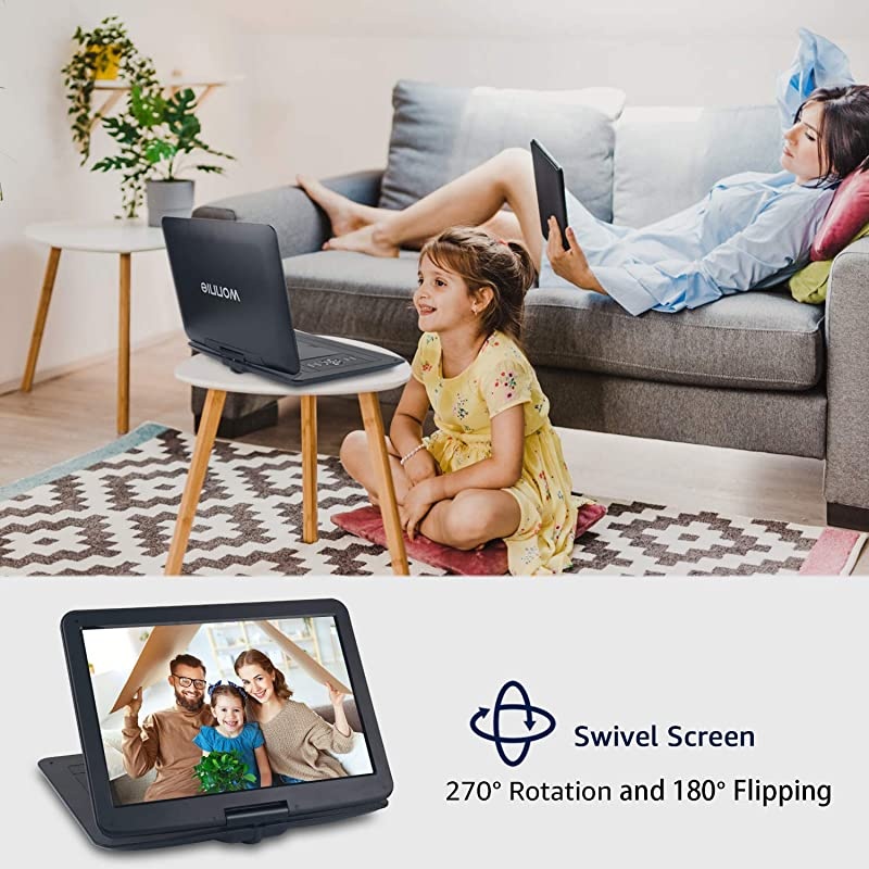 17.9&rsquo;&rsquo; Large Portable DVD/CD Player with 15.4&lsquo;&rsquo; Swivel Screen, 6 Hrs 5000mAH Rechargeable Battery, 1366x768 HD LCD TFT, Regions Free, Support USB/SD Card/ Sync TV , High Volume Speaker
