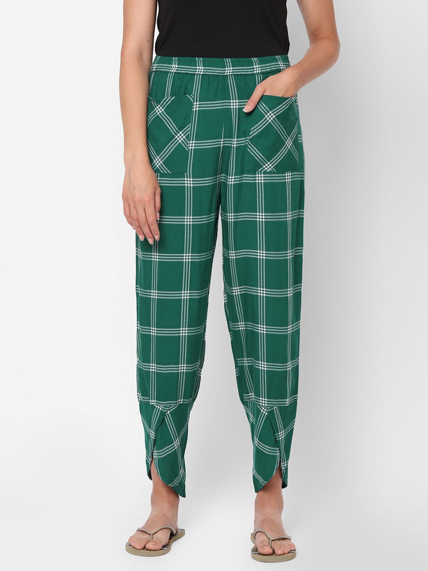 Mystere Paris Green & White Checks Lounge Pants