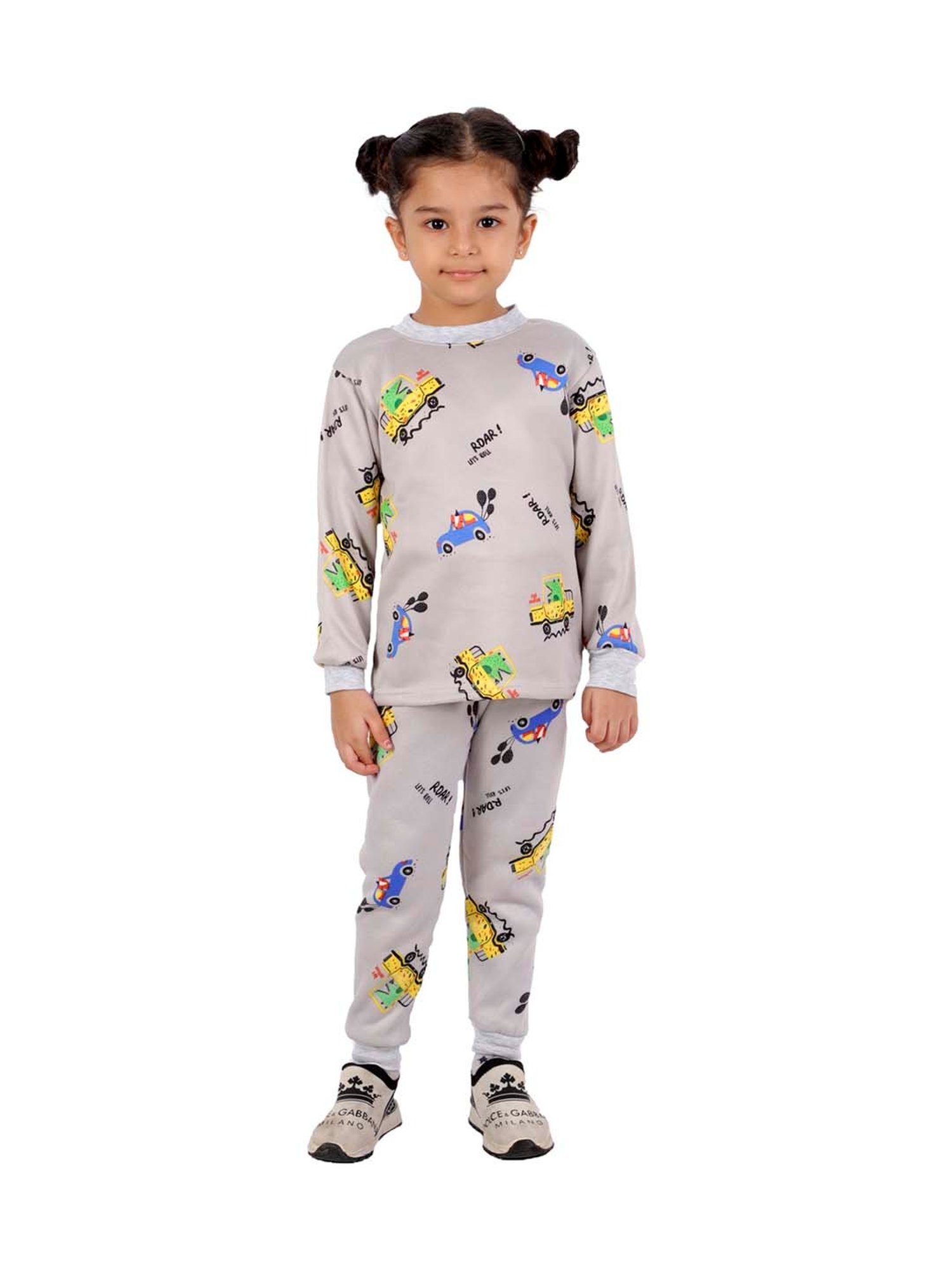 Ahhaaaa Kids Grey Printed Sweatshirt with Joggers