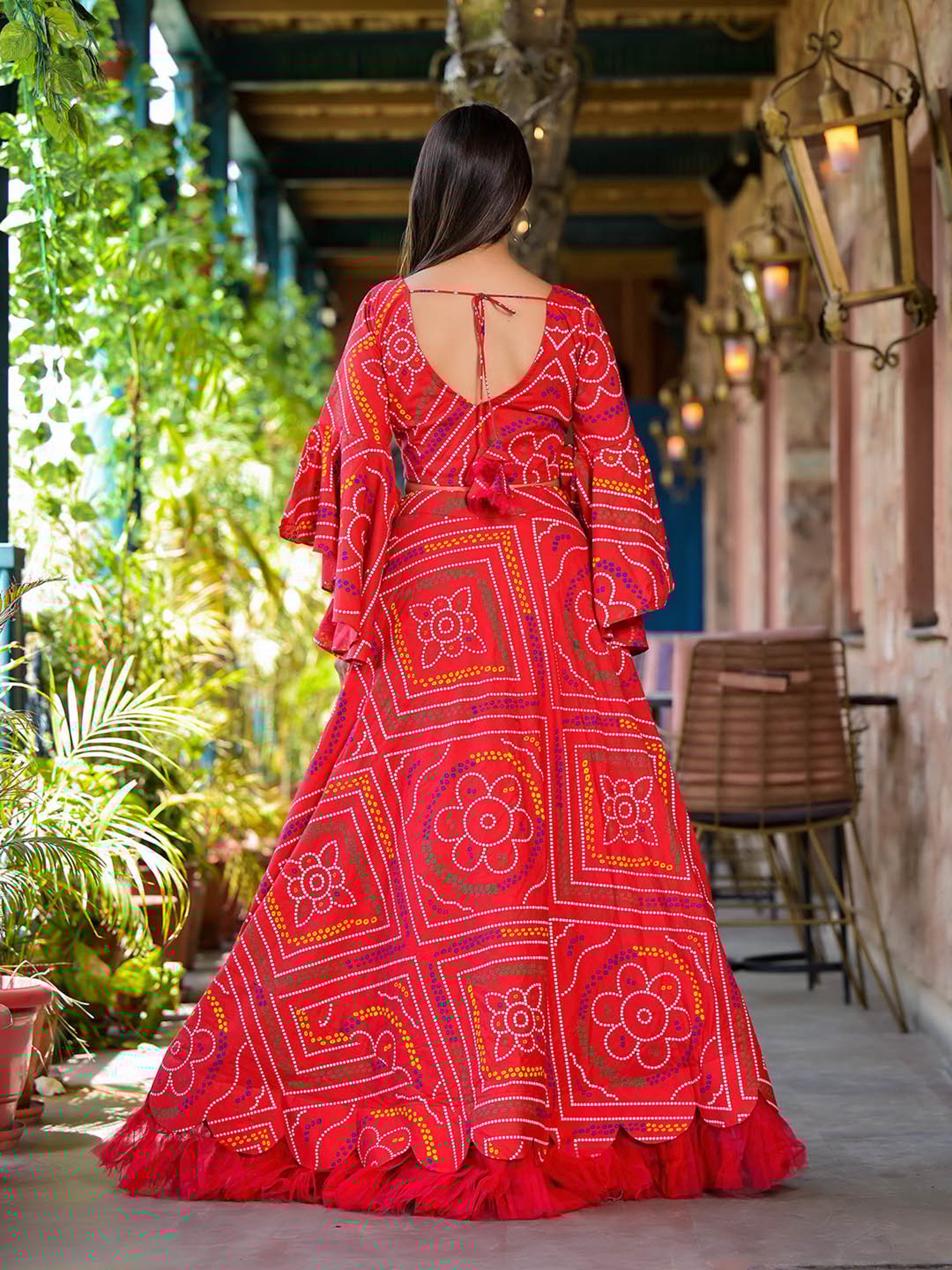 Divena Red Bandhani Ghagra & Choli With Dupatta