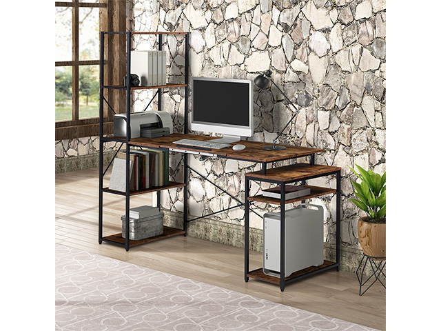 Home office Gaming Computer Desk with 5-Tier Bookshelf and 2 open Storage Shelf,Multi-Function Drafting Drawing Table with Tiltable Desktop,GT43