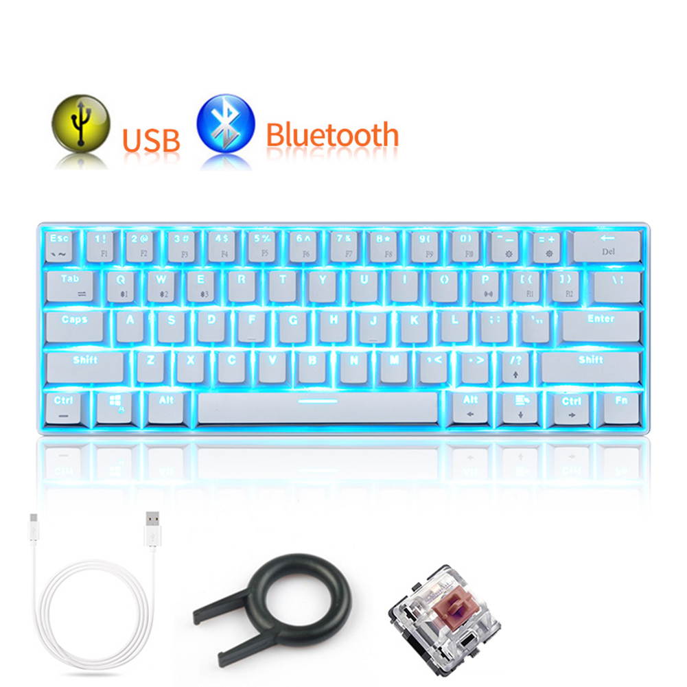 Mechanical Keyboard, RK61 Wired / Wireless Bluetooth 61 Keys LED Backlit USB Ergonomic Quickfire Keys Waterproof Gaming Keyboard with Full Anti-ghosting Keys  Rechargea Lithium Battery for Gamers