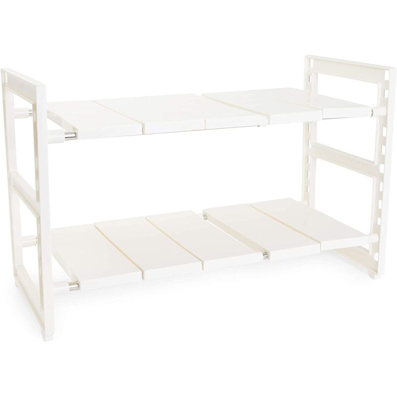 Juvale 2 Tier Under Sink Organizer, Kitchen Cabinet Storage (White, 24.7 x 10.8 x 15.5 In)