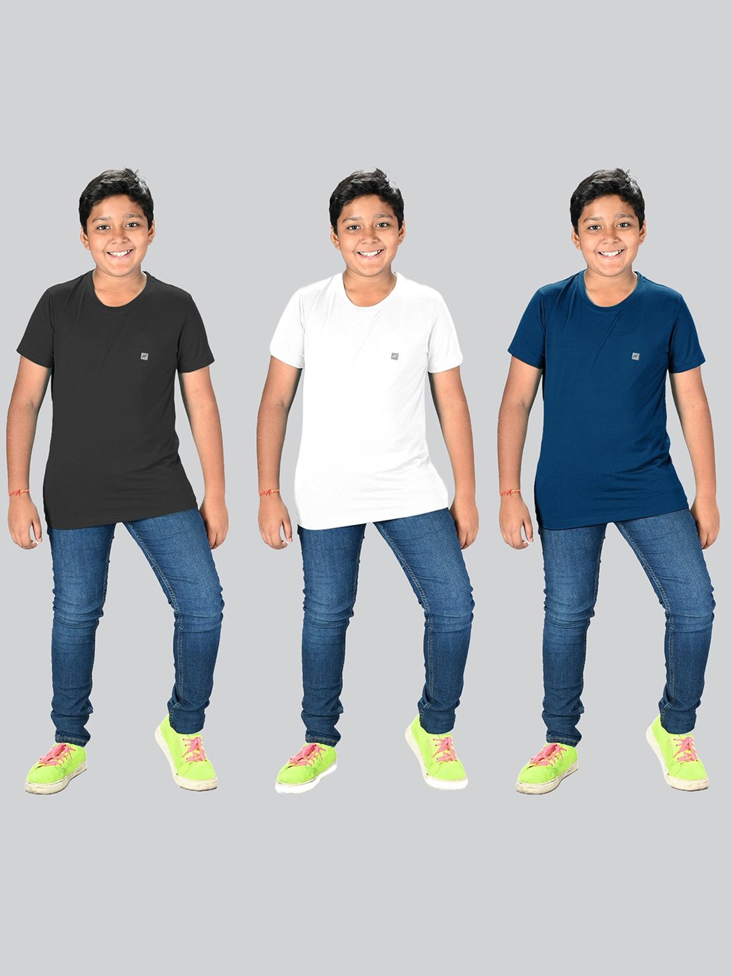 Lux Nitro Boys Blue Solid T-Shirt (Pack Of 3)