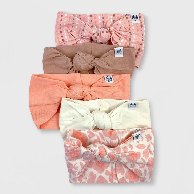 Honest Baby Girls' 5pk Organic Cotton Knotted Headband Set - Pink