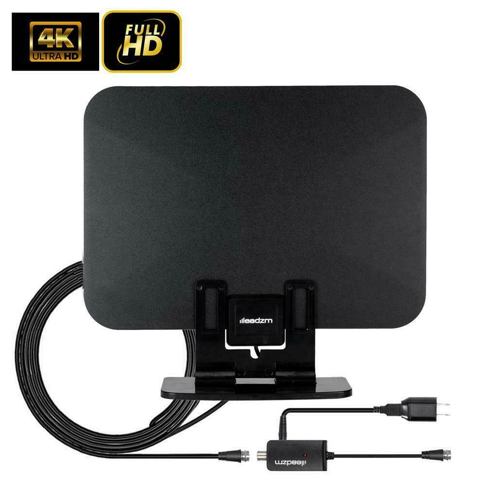 Leadzm TA-105A 300 Miles Digital HDTV TV Antenna Indoor Amplifier 1080p 4K with Stand Adapter