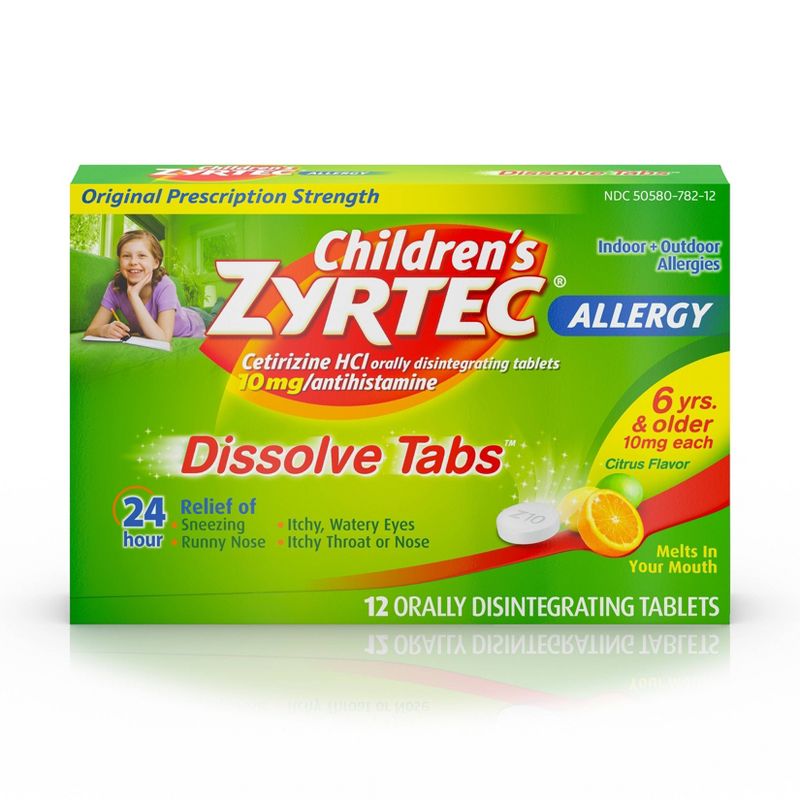 Children's Zyrtec 24 Hour Allergy Relief Dissolve Tabs - Citrus Flavor - Cetirizine - 12ct