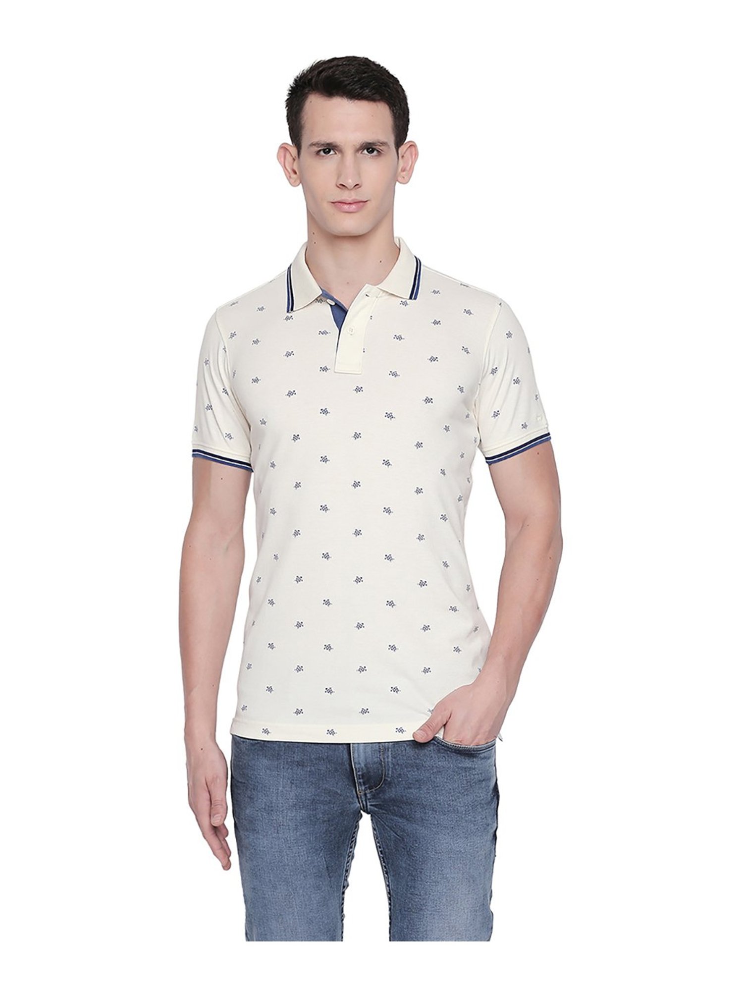 Basics Light Beige Printed Polo T-Shirt