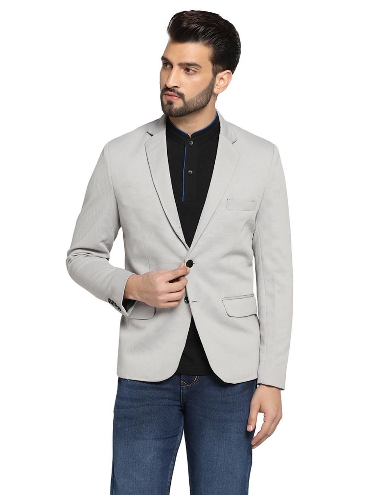 TAHVO Grey Cotton Slim Fit Blazer