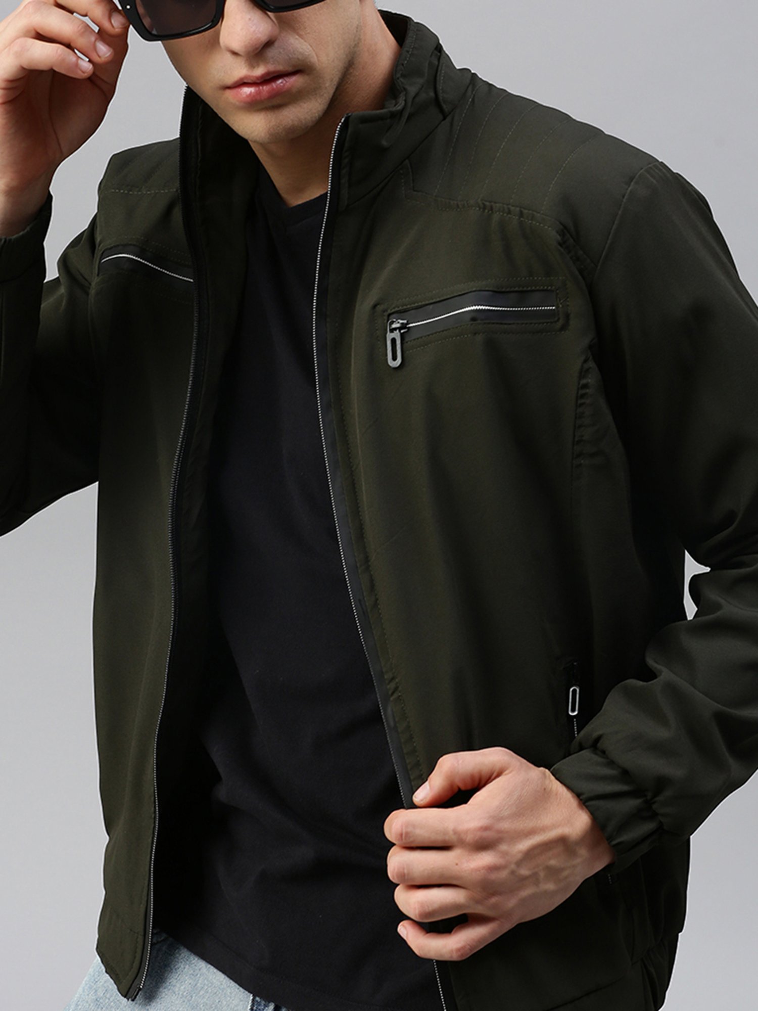 VOXATI Green Regular Fit High Neck Jacket