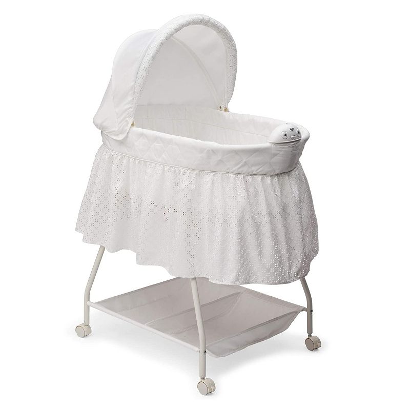 Delta Children Infant Deluxe Sweet Beginnings Bedside Covered Bassinet for Baby with Nightlight and Music, Turtle Dove