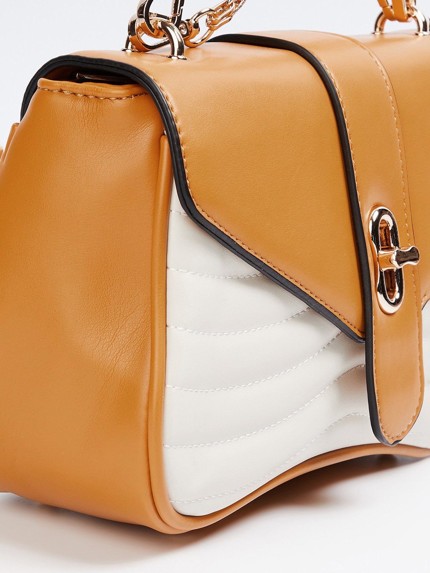 Elle Brown & White Textured Sling Handbag