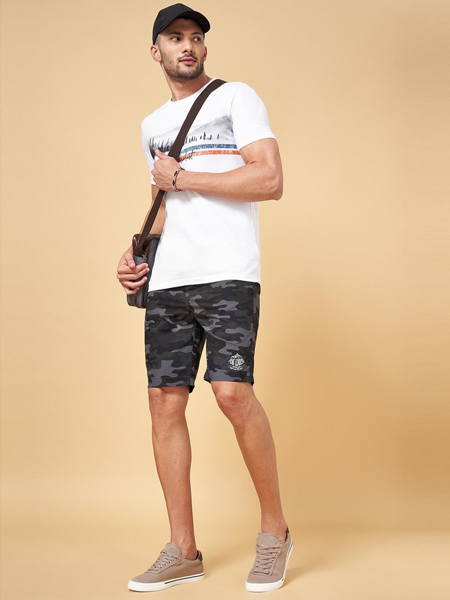 Urban Ranger by Pantaloons Black Cotton Slim Fit Camouflage Shorts