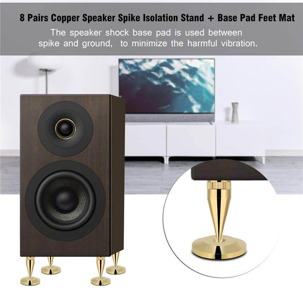 Speaker Spike Pad Kit, Fosa 8 Pairs Pure Copper Spike Isolation Stand with Base Pad Feet Mat for Subwoofer CD Audio Amplifier (36mm)
