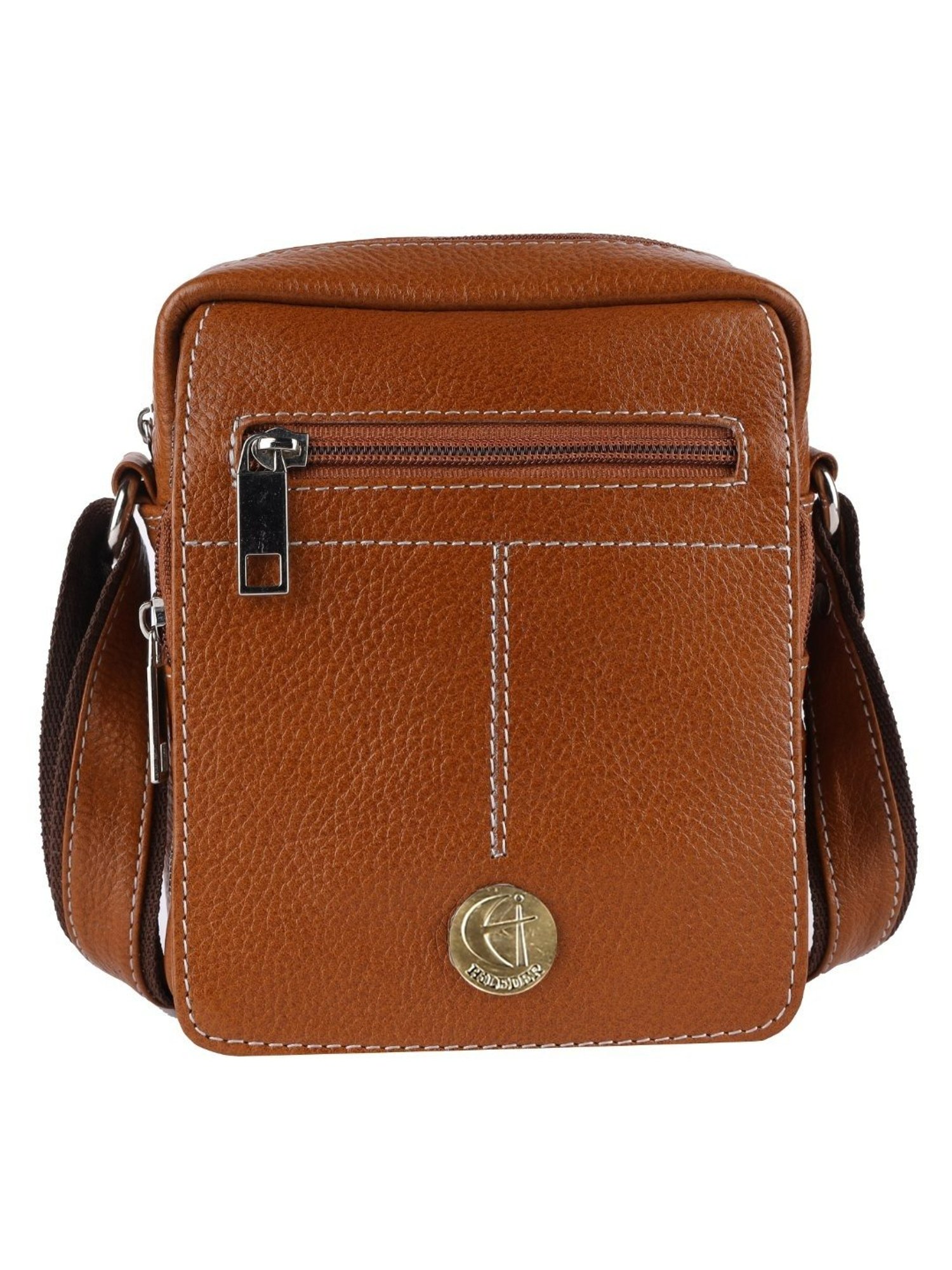 HiLEDER Brown Textured Small Leather 7 inch Cross Body Bag