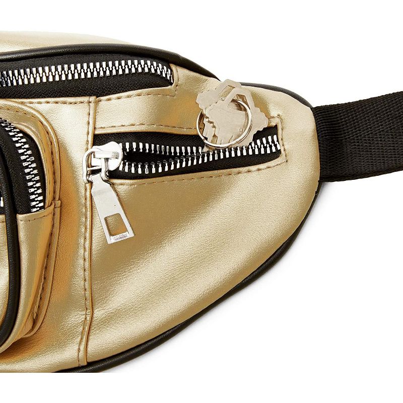 Gold Faux Leather Fanny Pack for Women, Traveling Belt Bag Pouch with Adjustable Waist Strap (33"-52")