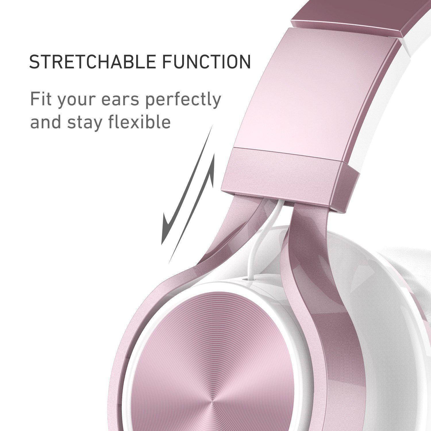 AILIHEN MS300 Headphones, Stereo Foldable Wired Headset for iPhone iPad iPod Android Cell Phones Laptop Tablet PC Computer (Rose Gold)