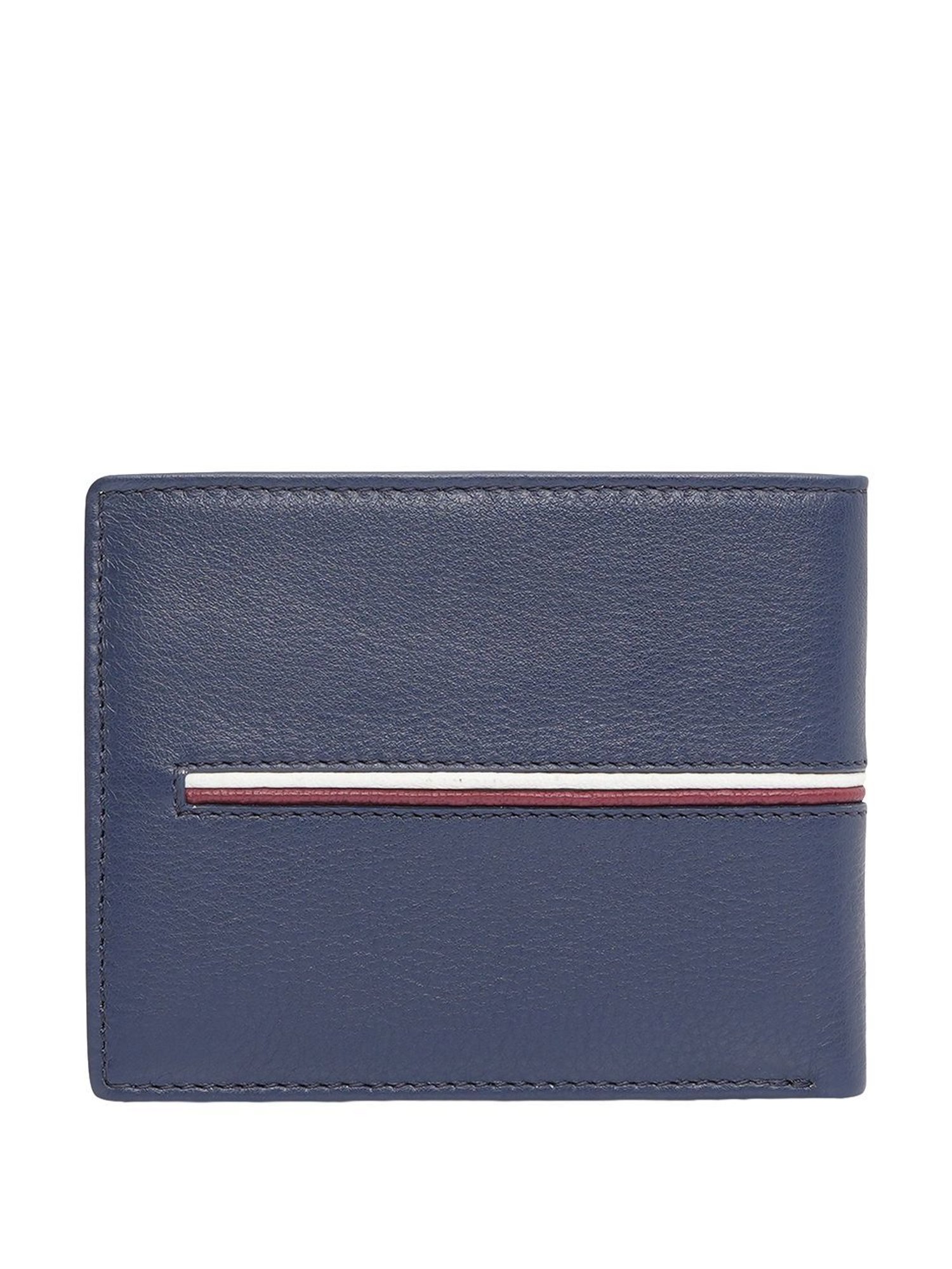 TOMMY HILFIGER Glasgow Navy Leather Striped Bi-Fold Wallet for Men