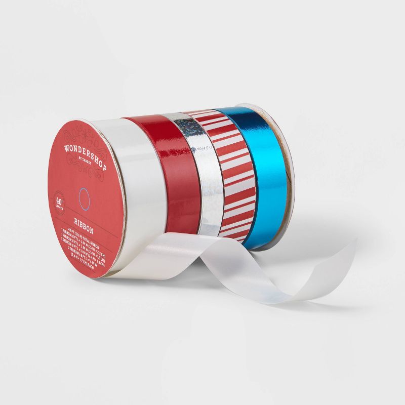 Flat Ribbon 5 End x 40' Red/White/Aqua - Wondershop™