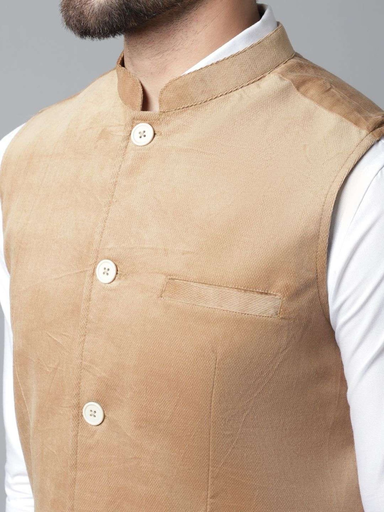 Even Beige Regular Fit Nehru Jacket