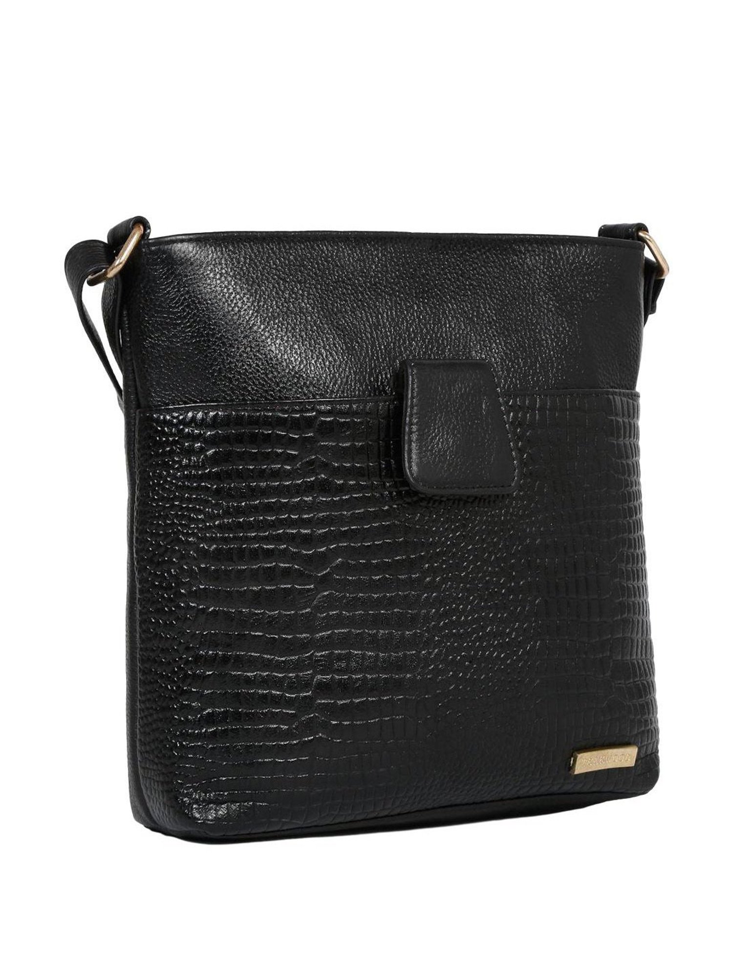 Teakwood Leathers Black Textured Sling Handbag