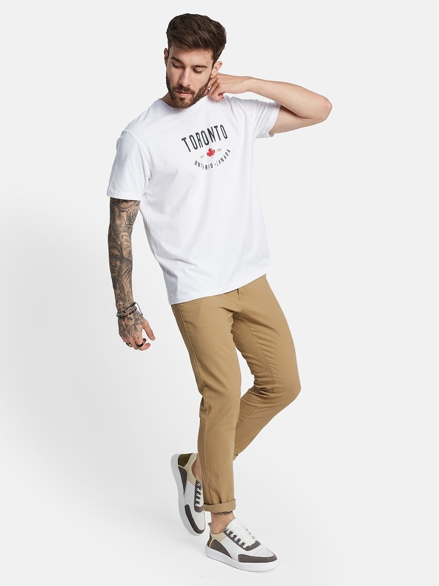 Octave White Regular Fit Printed T-Shirt