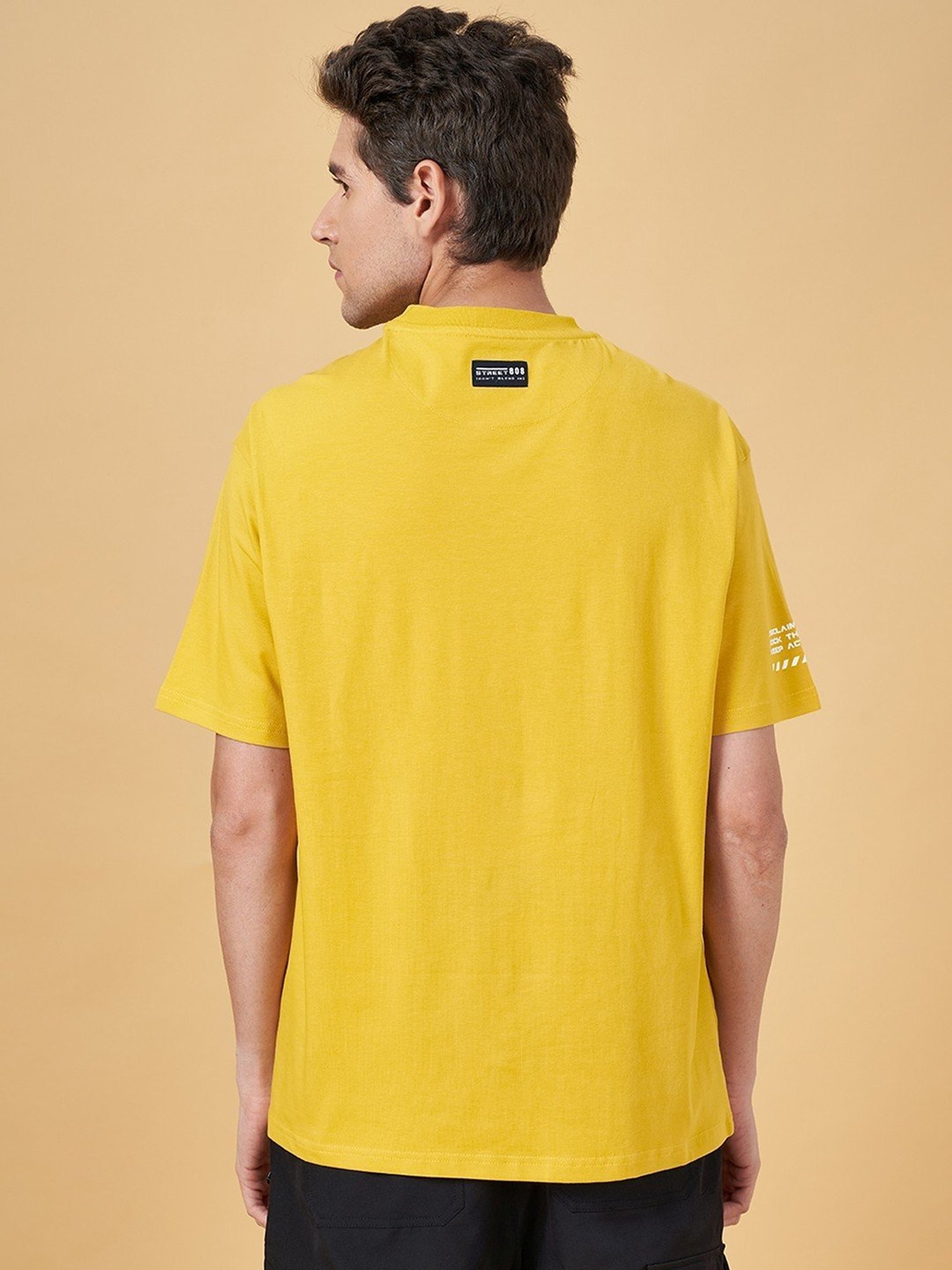 Street 808 By Pantaloons Yellow Cotton Regular Fit Printed T-Shirt