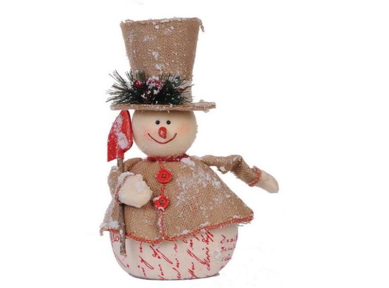 A & B Home 13.5" Beige and Red Jolly Snowman with Shovel Christmas Tabletop Decor