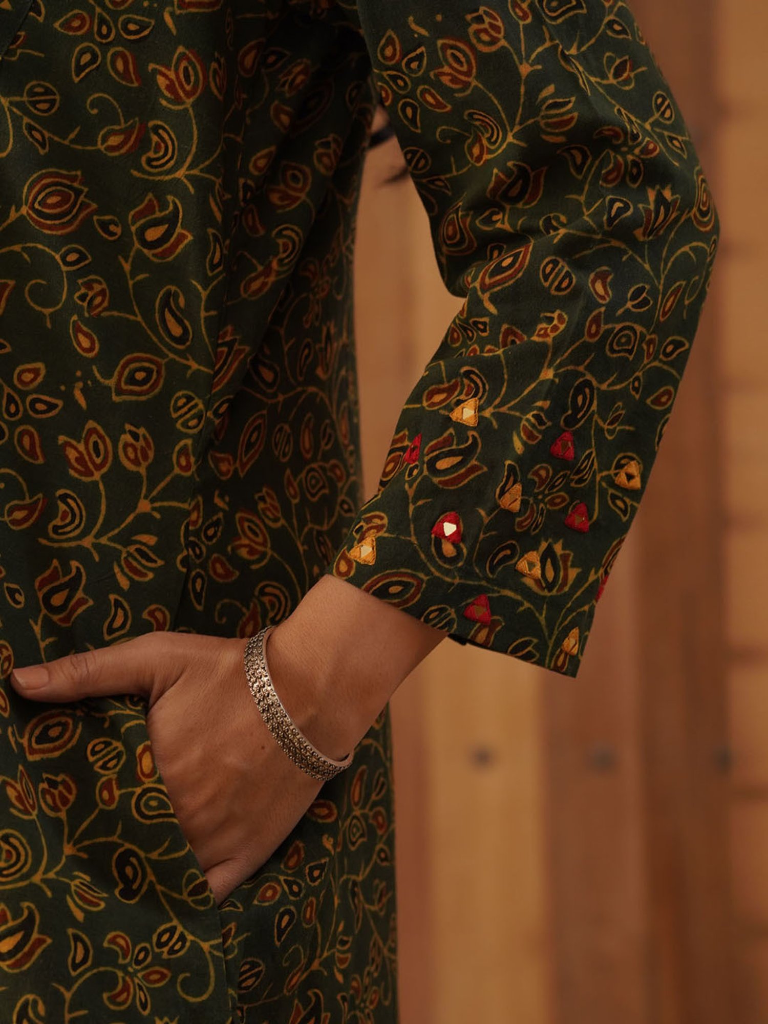 Love Chic Ajrakh Flare Kurta with side slits and 3/4th sleeves