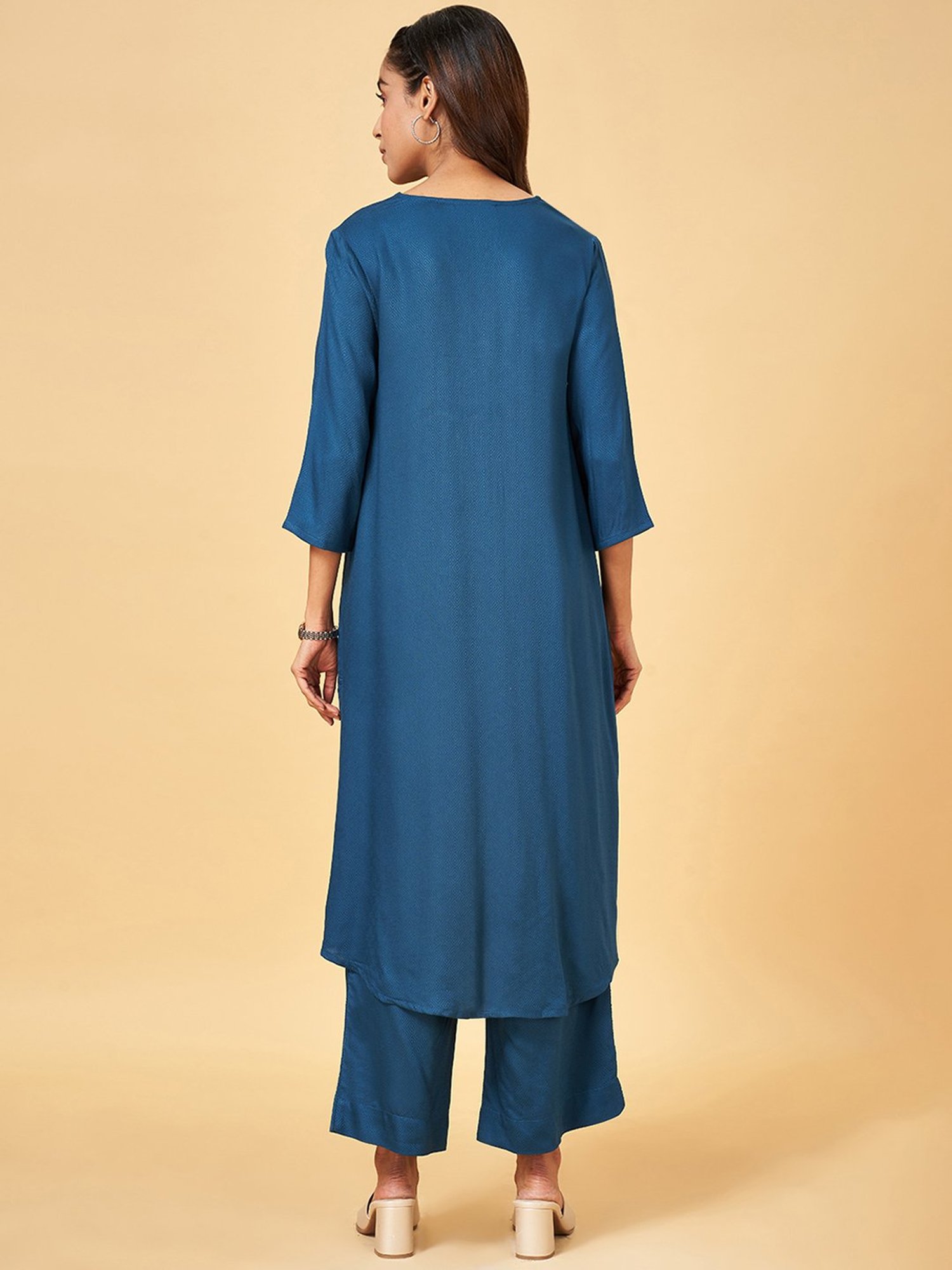 Rangmanch by Pantaloons Blue Woven Pattern Kurta Palazzo Set