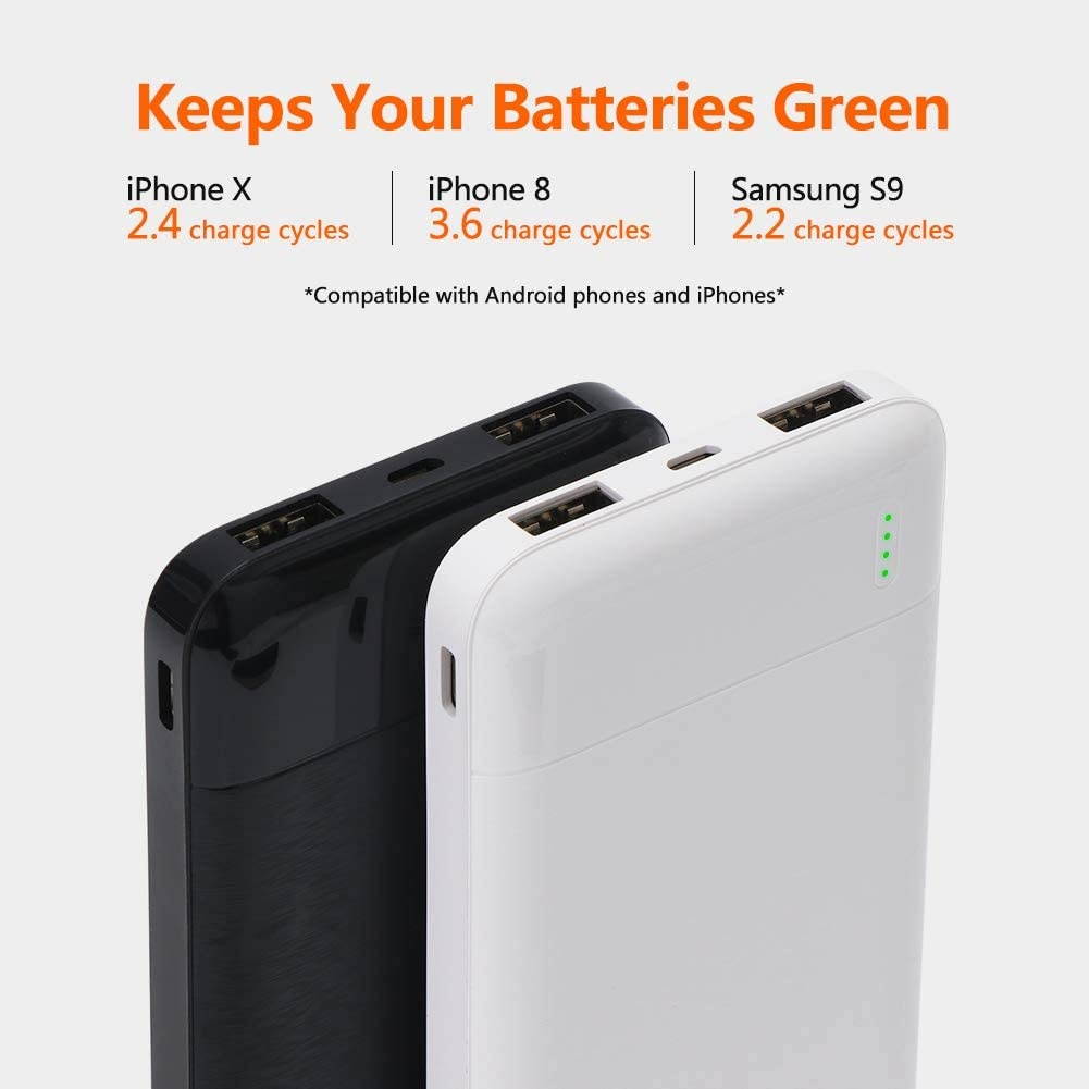 AUKUY Portable Charger 2 Pack 10000mAh Power Banks Slim and Light with Dual 2.1A High-Speed Charging Outputs and Fast Recharge Input External Battery Compatible with Phone Google LG iPad